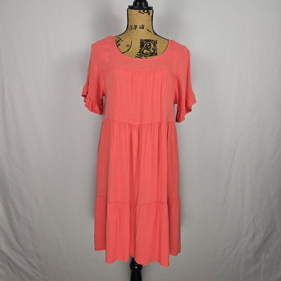 Torrid Coral Tiered Babydoll Dress 00 Plus Short Sleeve Boho Summer Rayon - Picture 1 of 11
